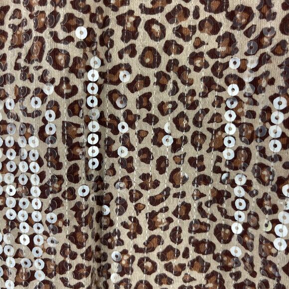 Quacker Factory Top Womens 3X Tan Animal Print Sequin 3/4 Sleeve Cotton Artsy - Picture 4 of 13